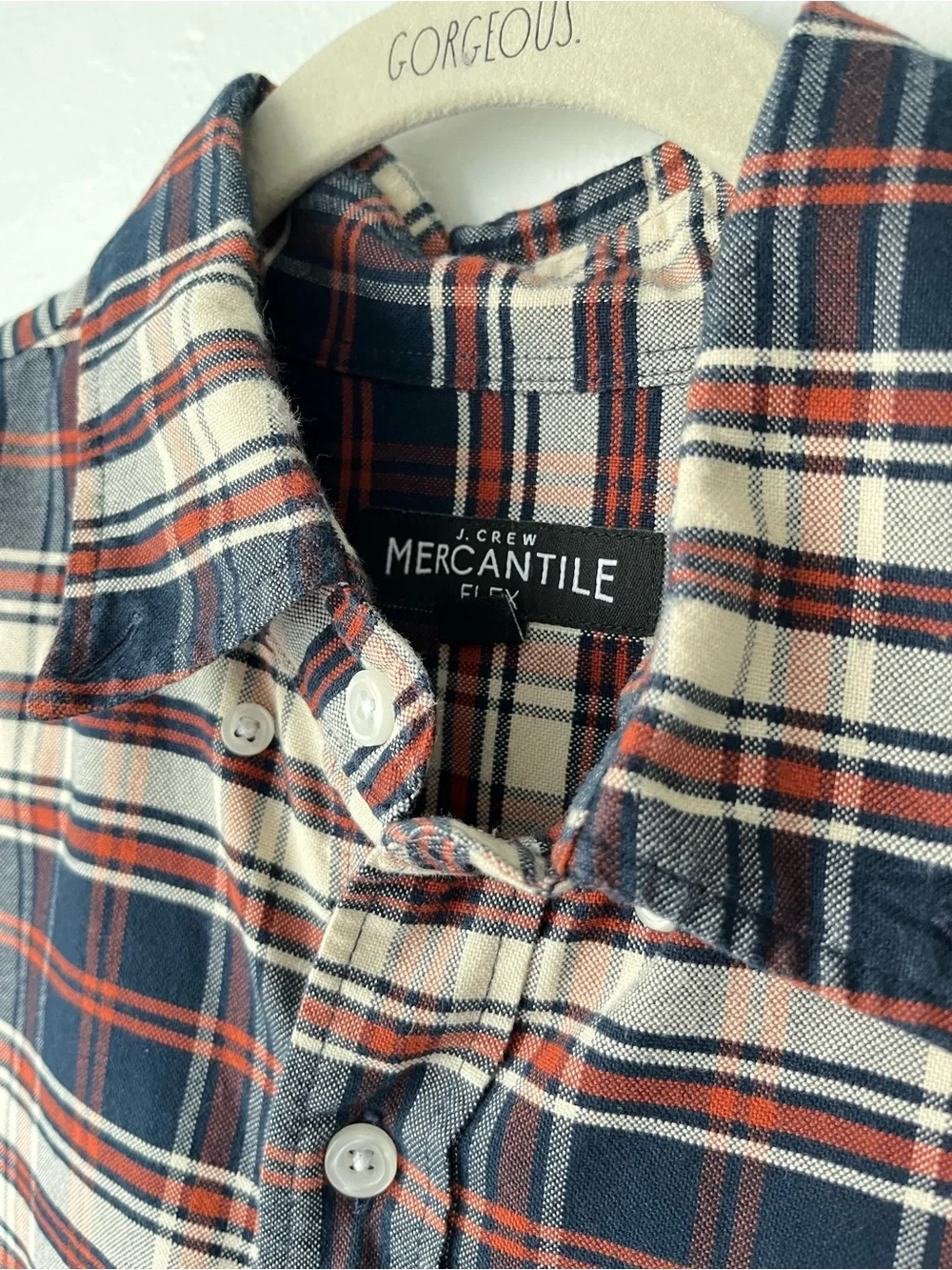 J. Crew Men's Plaid Button-Down Shirt - Navy, Cream & Red